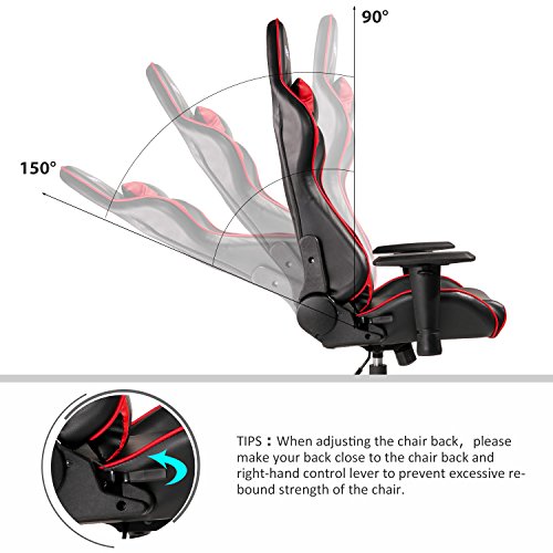Merax PP036276JAA Racing Style Gaming Ergonomic Design High-Back PU Leather Chair, L X 27.6" W X 52.6" H, Red - Thumbnail 5