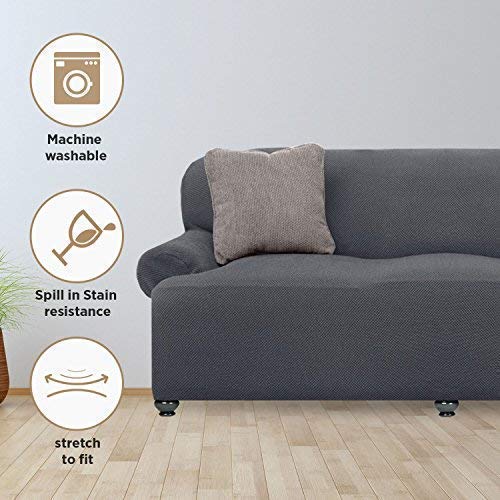 Renaissance Sofa Slipcover 1-Piece Polyester & Spandex Strapless Soft Stretch & Slip Resistant- Furniture Shield Couch Protector Seat Cover, Grey