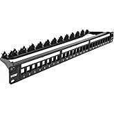 VCE 24-Port Patch Panel, Blank Keystone Rackmount for RJ45, HDMI, Coaxial Keystone Jacks, 19 inch 1U
