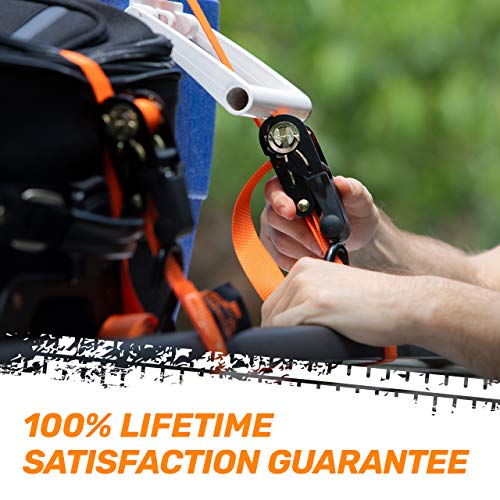 RoofPax Ratchet Straps (4-Pack), Heavy Duty Tie Downs Kit 1,823 Lbs Break Strength 1" inch X 15' ft. Cargo Tiedowns for Motorcycles. Padded Handles & Coated Chromoly S Hooks