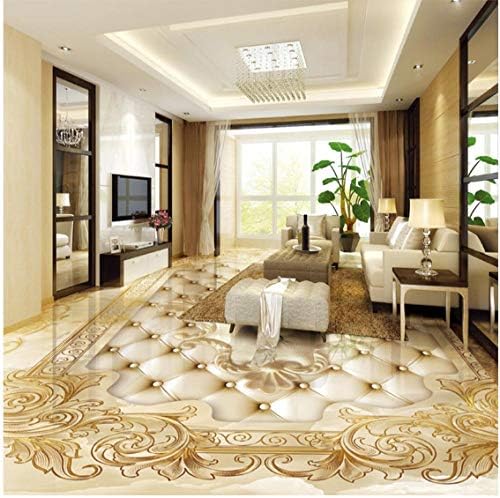 Newberli Custom Floor Mural Wallpaper European Style Luxury Gold Rose Marble Soft Roll 3D Floor Tile Sticker Living Room PVC Home Decor