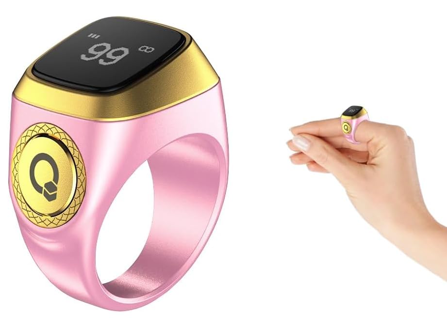 Anlising Smart Ring Counter, Smart Tasbih Zikr Ring, Muslim Islamic Prayer Smart Rings, Tasbih Counter Smart Ring, Tasbeeh Smart Counter, Digital Electronic Smart Tally Counter for Prayer (Pink, 20MM)