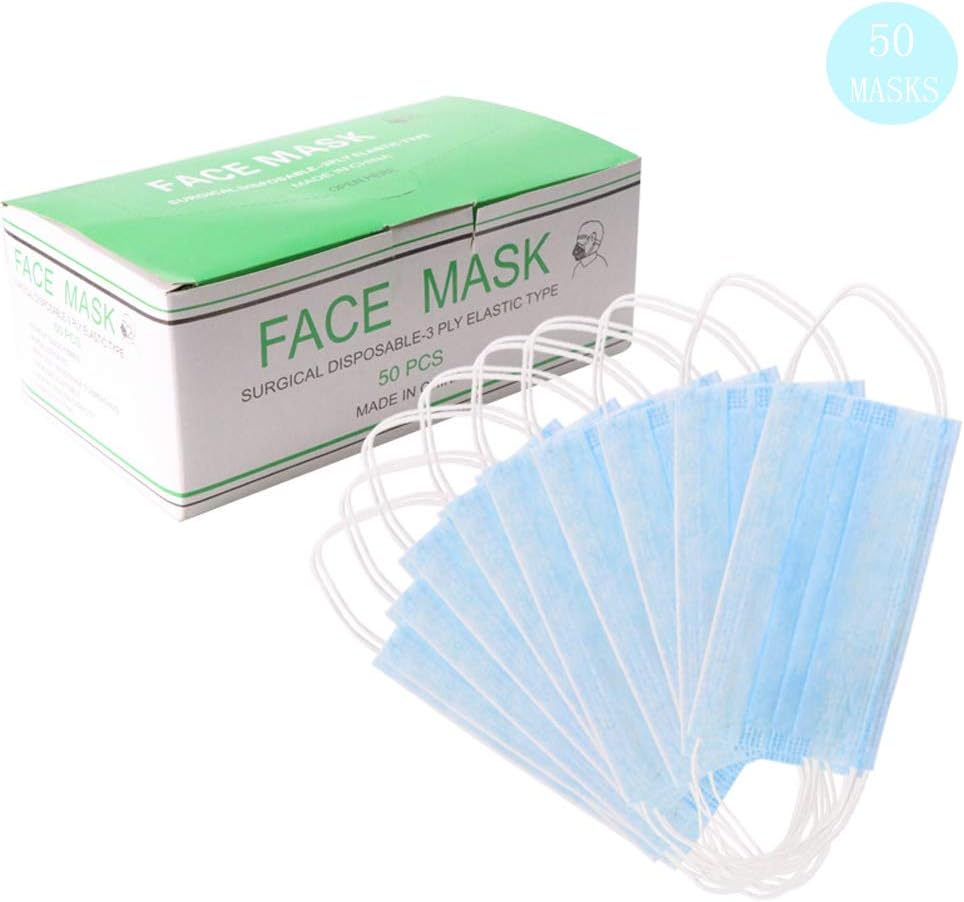HEAR Blue Disposable Face Masks for Dust and Germ Protection Breathable Comfortable Sanitary Masks for Cleaning and Pollen with Filter Layer(Box of 50)