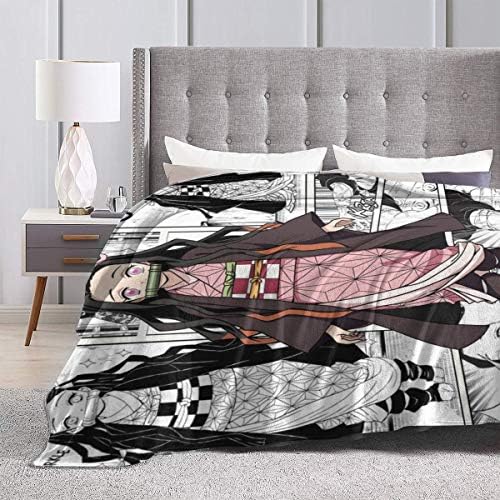 Demon Slayer blanket featuring a demon design, priced at $59.99, appropriate dimensions.