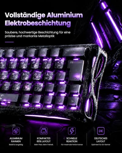 GravaStar Mercury V60 PRO Hall Effect Gaming Tastatur im QWERTZ-Layout, 8K | Gaming Tastatur mit Rapid Trigger, SOCD, CNC-Aluminiumgehäuse und anpassbarer RGB für FPS-Gaming(Cyber Frost Schwarz)
