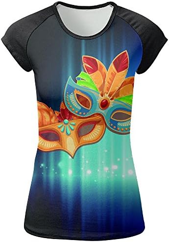 Carnival Tuesday Mask Front Print Raglan Short Sleeve Round Neck Tee Shirts For Women