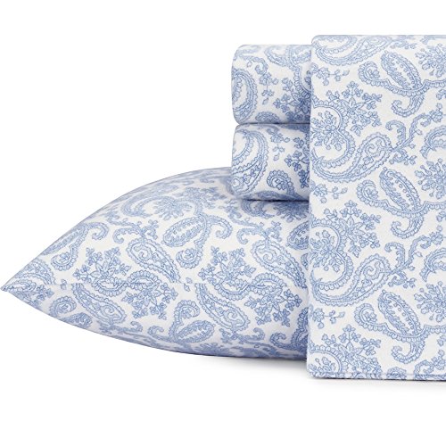 Laura Ashley Fulham Paisley Flannel Sheet Set, Queen, Blue Buy Online