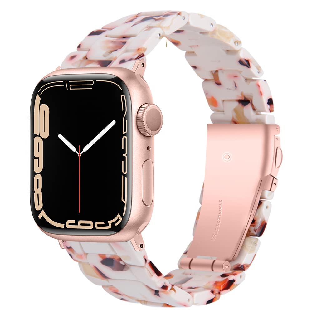Miimall Resin Strap Compatible with Apple Watch 42mm/44mm/45mm/49mm, Lightweight Band with Stainless Steel Buckle iWatch Strap Bracelet for Apple Watch SE/Ultra Series 8 7 6 5 4 3 2 1(Nougat)