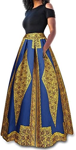 Delcoce Two Piece Tops Skirt for Women Cold Shoulder Maxi Dresses with Pockets L