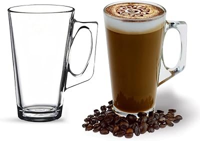 ANSIO Large Latte Glass Cups 375ml 12.6oz Gift Box 2 Pack Tassimo Compatible