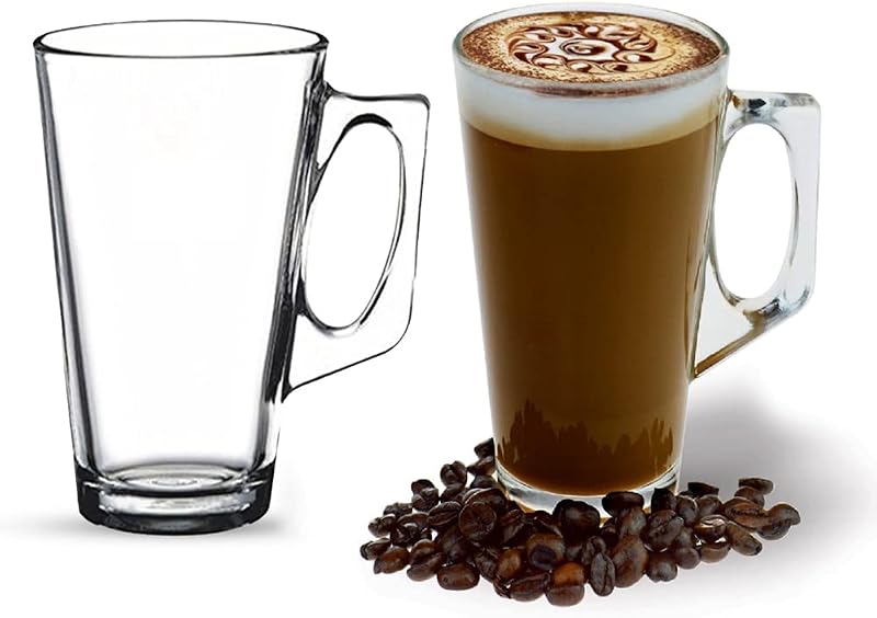 ANSIO Large Latte Glass Cups 375ml 12.6oz Gift Box 2 Pack Tassimo Compatible