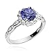 GemsChest Sterling Silver 2 Ct Round Shaped Created Blue Sapphire & Cubic Zirconia Halo Ring