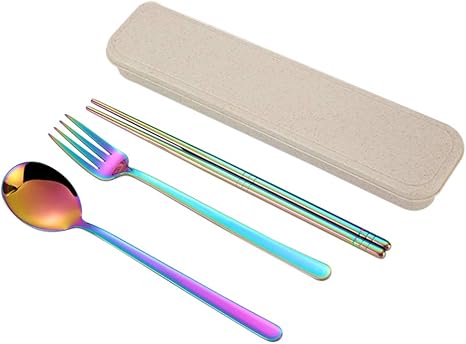 Amazon Co Jp Gisdanchz ステンレス鋼 カトラリー カトラリーケース付き 収納やすい カトラリーセット お弁当 箸 スプーン フォーク アウトドア 通勤 キャンプ用品 子供 大人用 食器セット 霞 ホーム キッチン