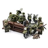 WW2 Army Soldiers with Motorcycles and Artillery - Military Building Block Toy