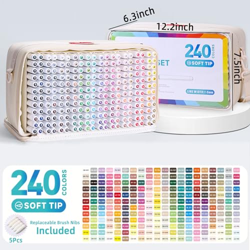 240 Colors Acrylic Paint Markers Set with Storage Bag - Portable Quick-Dry Ink, Non-Bleed Brush Tip Pens for Artists and Handcraft Enthusiasts