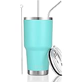 D·S 30oz Mint Tumbler Stainless Steel Double Wall Vacuum Insulated Mug with Straw and Lid, Cleaning Brush for Cold and Hot Beverages