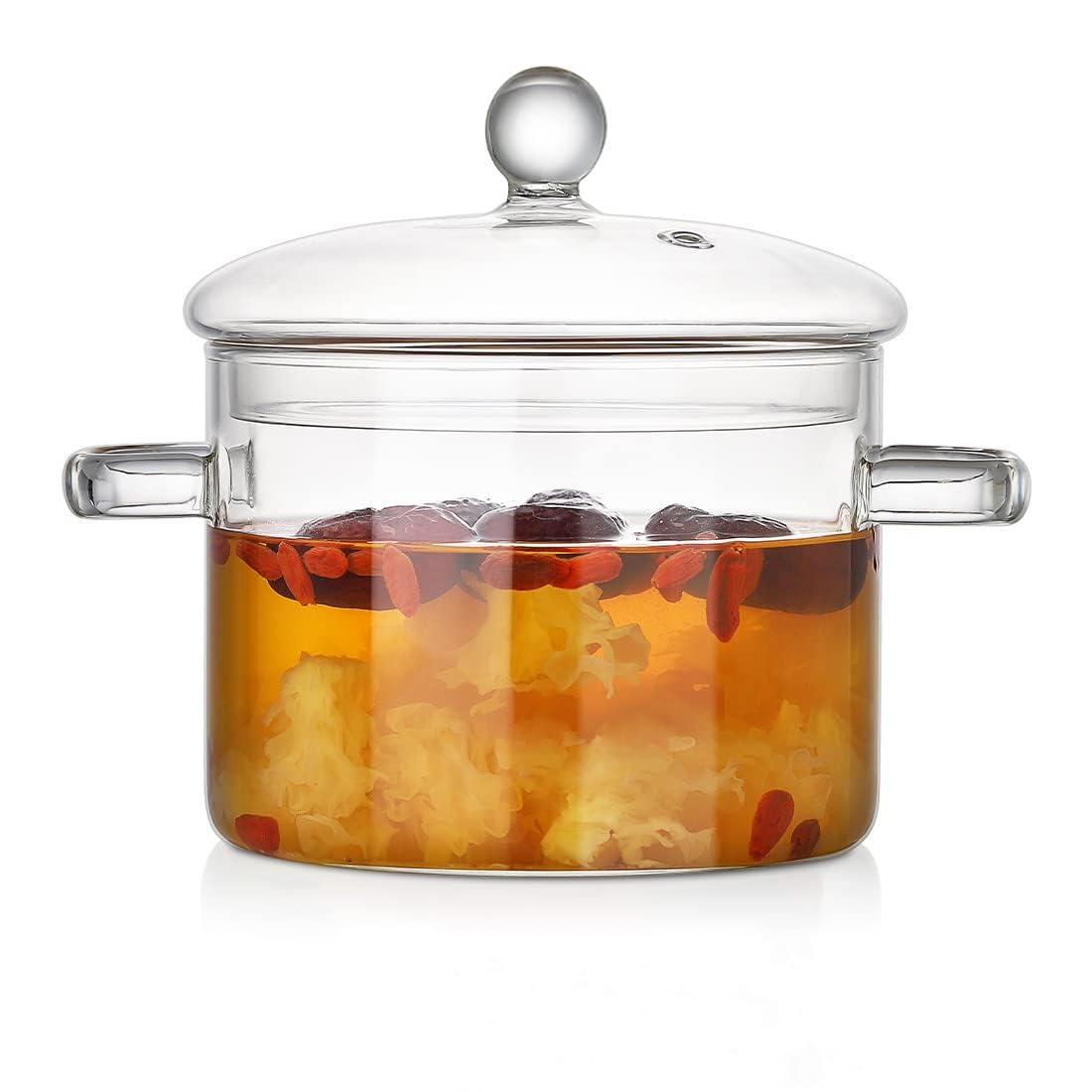 Clear Glass Cooking Pot with Lid - Large Serving Bowl for Stove (2.3L)