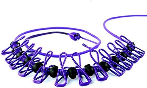 DHCare Portable Travel Elastic Retractable Clothesline Outdoor Adjustable Clothesline with 12pcs Clothespins for Outdoor and Indoor Use (Blue)