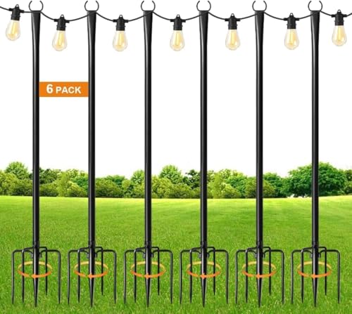 gresonic Patio Lighting Pole - 6 Packs 3M Outdoor Steel Lighting Pole for Outdoor Garden Backyard Decoration (Pack of 6)