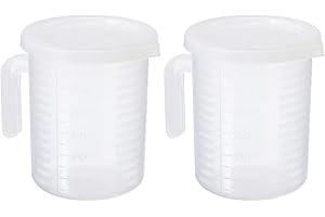 PATIKIL Graduated Beaker, 2 Pack 250ml PP Plastic Liquid Measuring Cup Double Sided Graduations with Handle Lid and Spout for