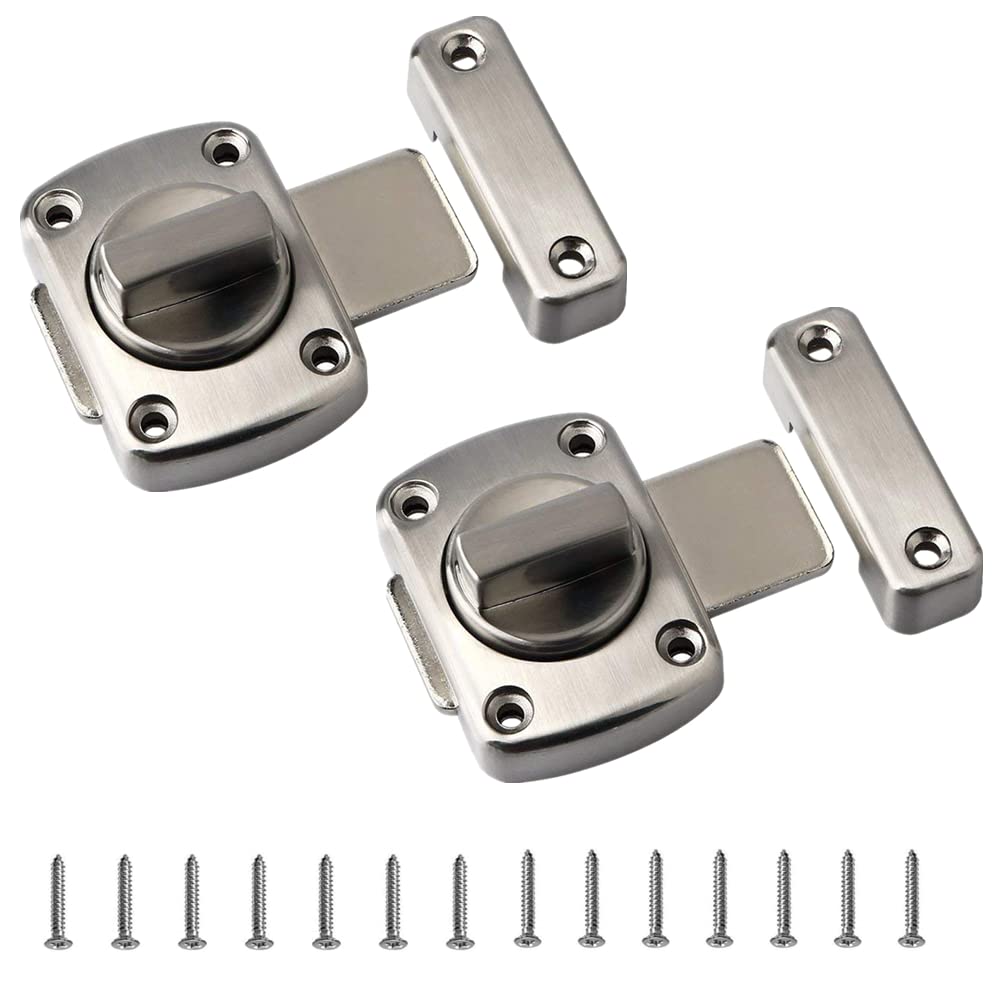 2 Pcs Rotate Bolt Latch Door Latch Stainless Steel Anti Theft Protection Rotate Bolt Door Lock for Various Bathroom Cupboard Doors b (Sliver) — image 1