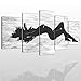 Abstract Black and White Canvas Wall Art Painting Modern Design Picture for Home Office Decor - 5 Pieces Nude Girl Framed On Wooden Frame Image Pictures Photo Artwork Decoration Ready to Hang