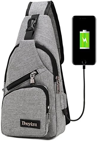 Sling Bag Shoulder Crossbody Chest Bag With USB Charging Port Lightweight Hiking Travel Outdoor Sport Backpack for Men Women (Gray)
