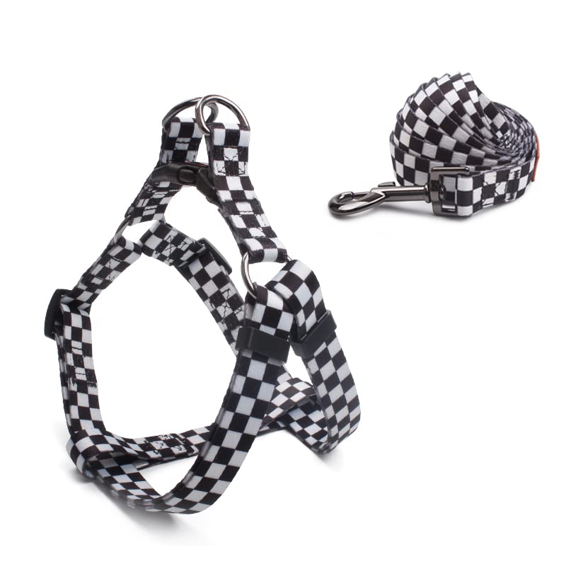 Cosyhome London Dog Harness Leash Set, Breathable,Adjustable,Dog Lead and Harness No Pull Small Medium Large dog (black and white grids, S) — image 1
