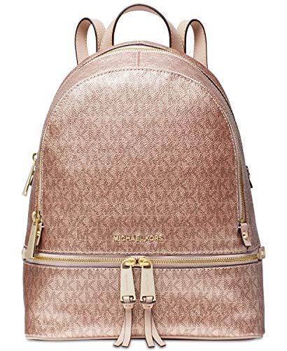 Michael Kors Metallic Signature Rhea Zip Backpack, Rose Gold