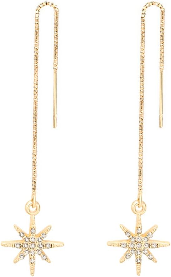 MANZHEN Sparkly Crystal Star Threader Drop earrings Chain Ear Threader Mother's Day Jewelry Gift