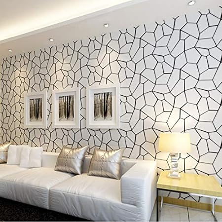 Qunxun Patron Geometrico Blanco Negro Papel Pintado No Tejido Arte