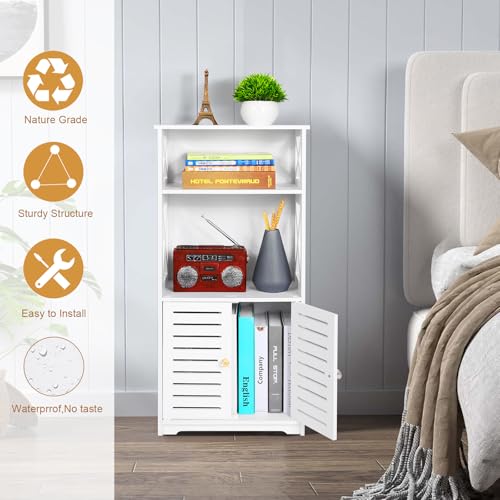 Tiasott Bathroom Floor Storage Cabinet,Bathroom Storage Furniture Home Organizer Shelf Rack Waterproof Bathroom Cabinet,Free Standing Cabinet with Shelf,Corner Cabinet,30 x 22 x 75cm,White.