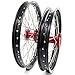 KKE 21/19 SPOKED MX WHEELS RIMS SET FOR CRF250R 04-13 CRF450R 02-12 CR125R CR250R 02-13 CNC ALUMINUM (red hub, black rim, silver nipple, silver spoke)