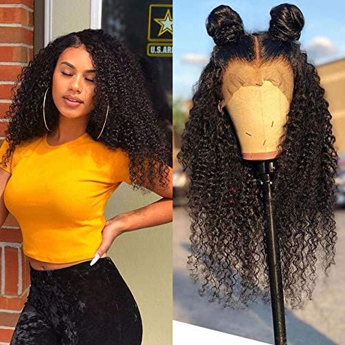 RECOOL Curly Hair Human Hair Wigs Kinky Curly 13x4 Lace Front Wigs For Black Women Kinky Curly Brazilian Virgin Hair Glueless Wigs with Baby Hair 180% Density (12 inch)