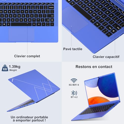 Celeron N5095 Laptop 14 Inches (up to 2.9 GHz) 8GB RAM Win11 256GB SSD Extension 1TB 5G WiFi 1920x1080FHD Laptop with Wireless Mouse QWERTY Keyboard AZERTY Membranedu Keyboard Purple10