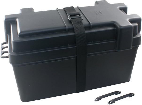 BSSTORE Batteriekasten Für 120 Ah – Polyurethan, Säurefest, UV-beständig, Mit Verschlussriemen & Trennwand – Für Wohnmobil & Boot