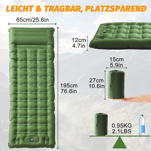 SWTMERRY High Quality Inflatable Sleeping Mat - 12cm Thickened Sleeping Mat with Foot Pump & Pillow, Waterproof Lightweight Space Saving Air Mattress for Outdoor Camping, Hiking, Beach, Travel, Tent
