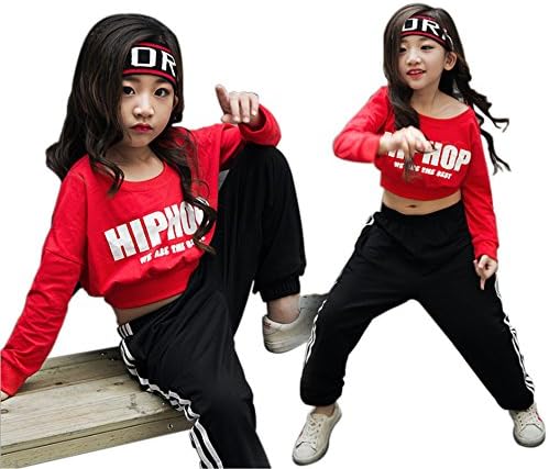 Moyuqi Girls Ballroom Jazz Street Dance Costumes Crop Tops Shirts And Pants