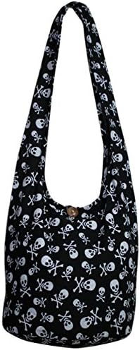 Thai Monk Skull BlackHippie Bag Sling Crossbody bag Shoulder Bag Purse Messenger (Black)