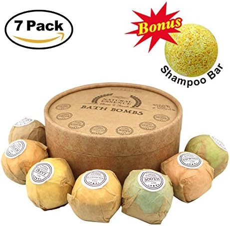 All Natural Ingredients Bath Bomb Gift Set, 7 Pack Aromatherapy SPA Kit, Bath Bombs with Pure Essential Oil