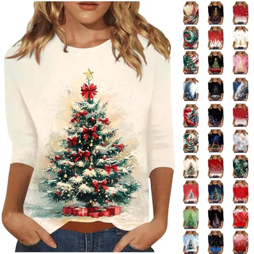 HOOUDO Christmas Ladies Jumpers Xmas Jumper Funny Wine Glass Reindeer Santa Claus Graphic Print Sweatshirt Novelty Merry Christmas Pullover Tops Baggy Jumpers for Women Uk