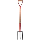 Truper Spading Fork, 4-Tine Steel Head, 30-Inch, Wood D-Handle, Heavy-Duty Garden &amp; Landscaping Digging Fork (Model 30293)