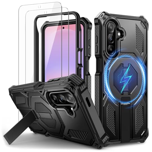 Lanhiem Magnetic Case for Samsung Galaxy A37 5G/A27 5G/A56 5G/A36 5G with Stand & 2 Screen Protector, [Compatible with MagSafe], Anti-Shock Military Grade Case for A37/A27/A56/A36, Black | Soporte Integrado, 2 Protector de Pantalla, Compatible con MagSafe, Antigolpes Militar Grado, Esquinas Reforzadas