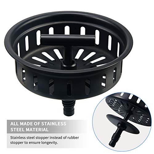KONE Black Kitchen Sink Drain Matte Black Sink Strainer 31/2 Inch