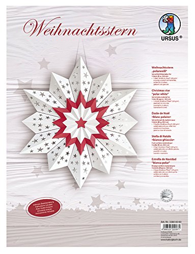 Ursus 33800000 - Weihnachtsstern, polarweiß, Set zum Basteln von einem Weihnachtsstern, Durchmesser ca. 30,5 cm, einseitig bedruckt mit Pearl Effekt, gelasert und genutet, inklusive Bastelanleiting