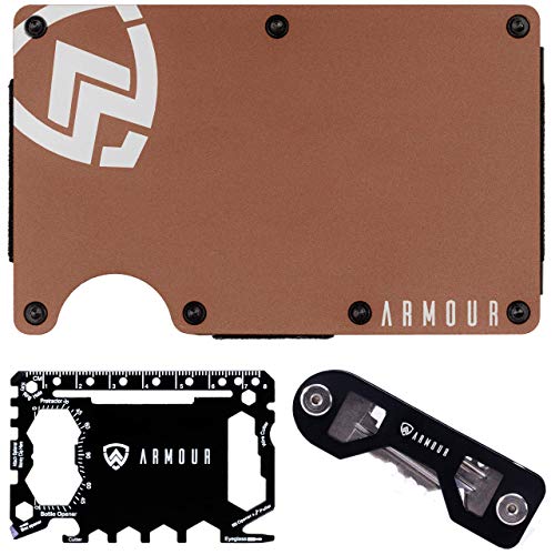 Armour RFID Wallets For Men - Slim Minimalist Tactical Smart Credit Card Holder - Includes Money Clip, Multitool & Key Holder