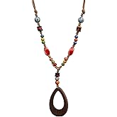 Zlanderah Boho Style Colorful Ceramic Bead Strand Necklace Adjustable Bohemian Jewelry Gift for Women, Fashion Clothing Matching Necklace