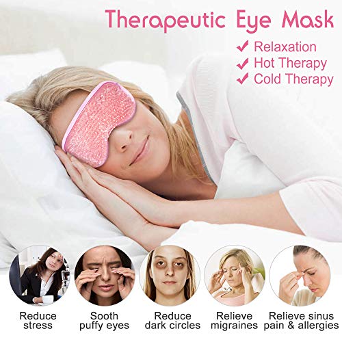 Gel Eye Mask, Hot Cold Therapy for Puffy Eyes, Dark Circles, Migraines, Headache Pain Relief, Adjustable Strap, Soft Fabric, Reusable, Soft Fabric Backing