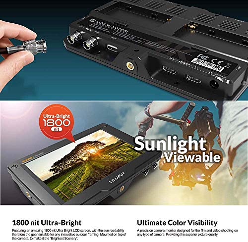 LILLIPUT H7 4K 7 inch Field Monitor Ultra Bright 1800nit HDMI Input Output 1920x1200 IPS with 3D Lut On-Camera Monitor + F970 Battery and Charger
