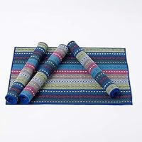 WOOD MEETS COLOR Cotton Table Placemats Woven Braided Ribbed Washable Table Mats Set of 4, 12" x 18" (Blue)